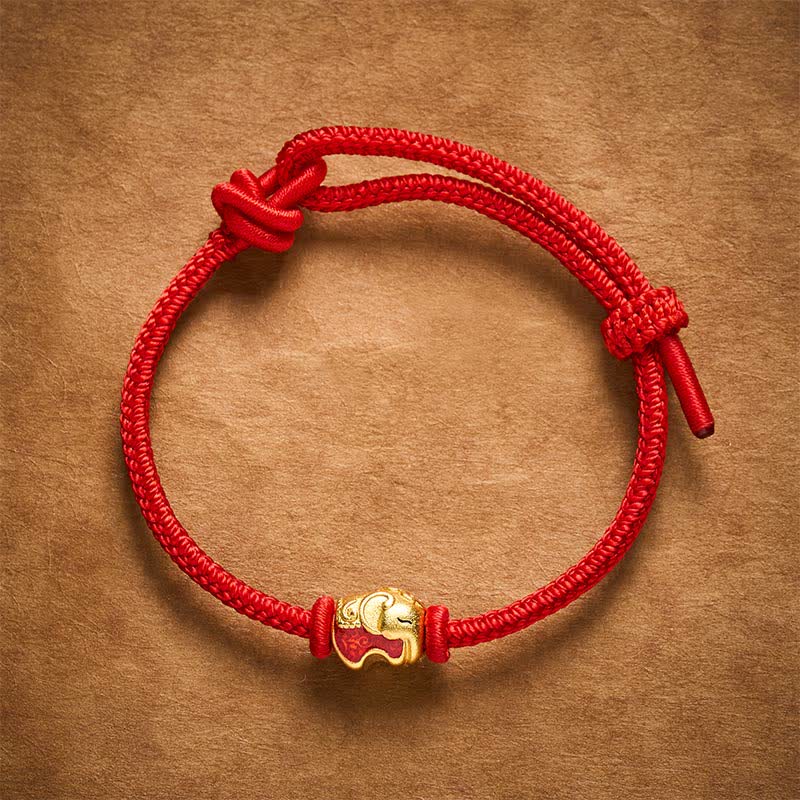 Buddha Stones Braccialetto Faith in rame con elefante e cordino rosso - image 2