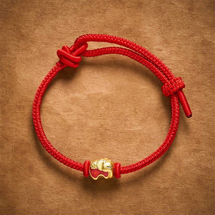 Buddha Stones Braccialetto Faith in rame con elefante e cordino rosso - image 2