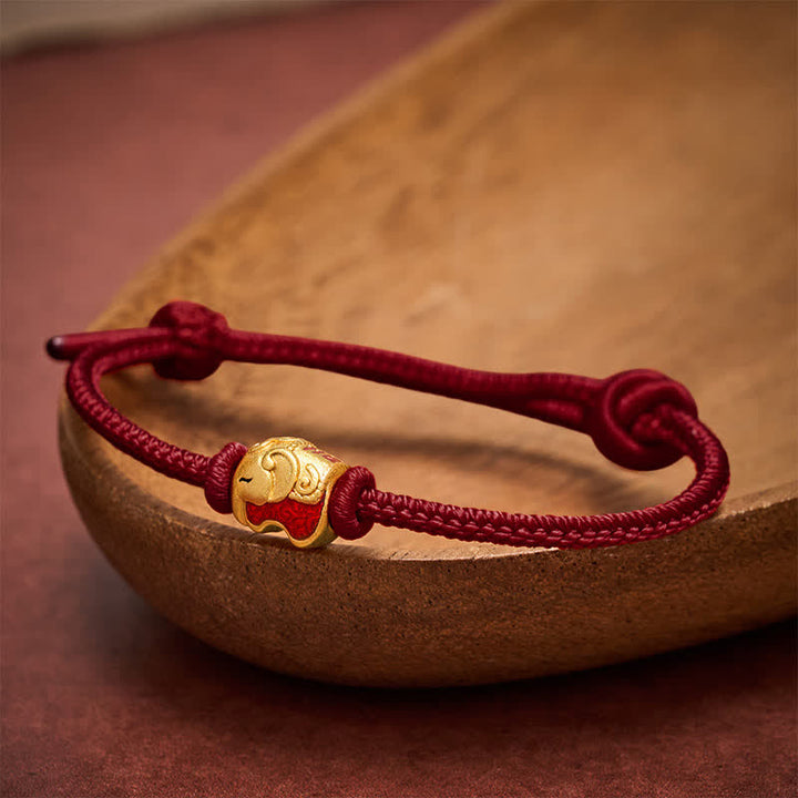 Buddha Stones Braccialetto Faith in rame con elefante e cordino rosso - Rosso scuro - image 10