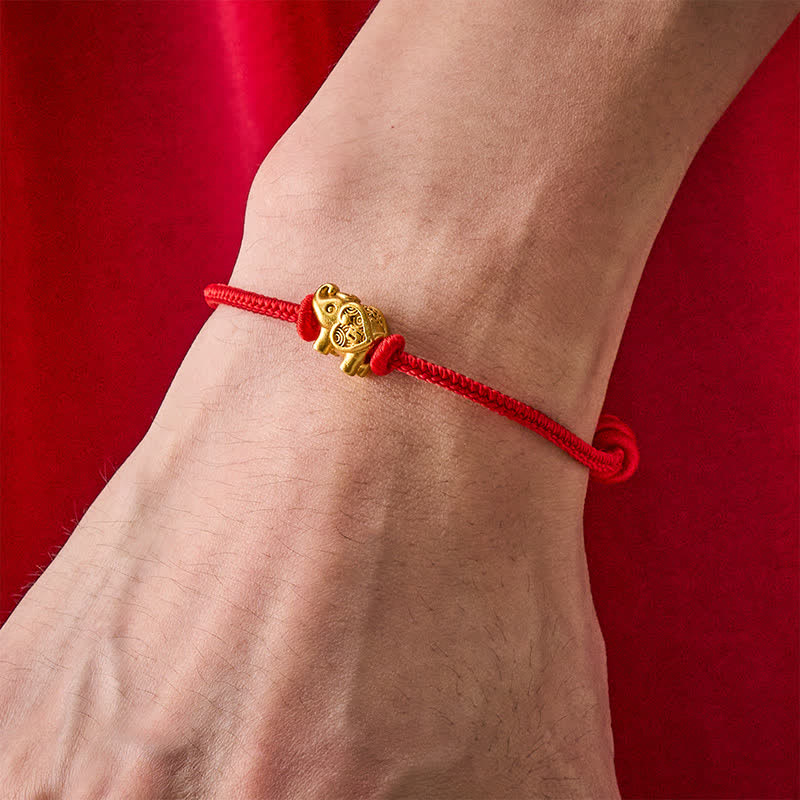 Buddha Stones Braccialetto di forza con filo rosso elefante e rame - image 3
