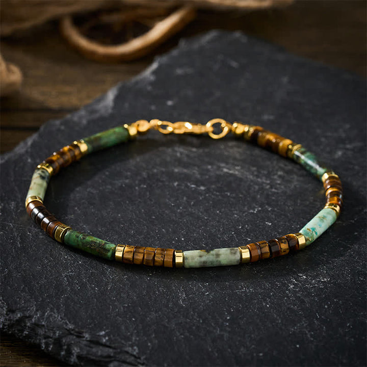 Buddha Stones Bracciale di supporto con perline in agata verde, occhio di tigre ed ematite - image 2
