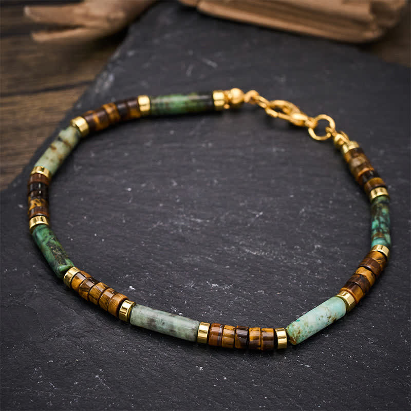 Buddha Stones Bracciale di supporto con perline in agata verde, occhio di tigre ed ematite - image 3