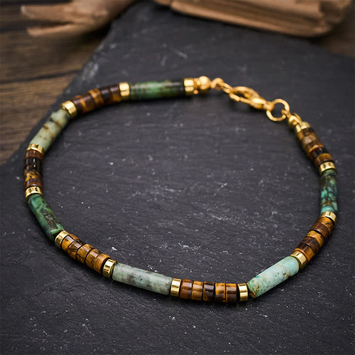 Buddha Stones Bracciale di supporto con perline in agata verde, occhio di tigre ed ematite - image 3