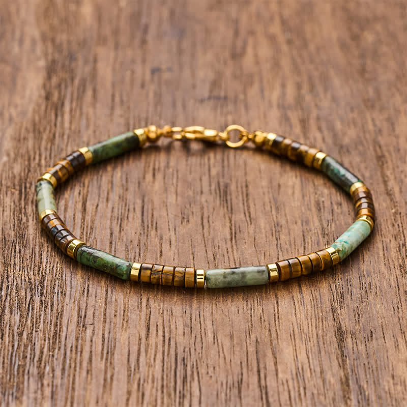 Buddha Stones Bracciale di supporto con perline in agata verde, occhio di tigre ed ematite - 7,9–8,2 pollici (20–21 cm) - image 0
