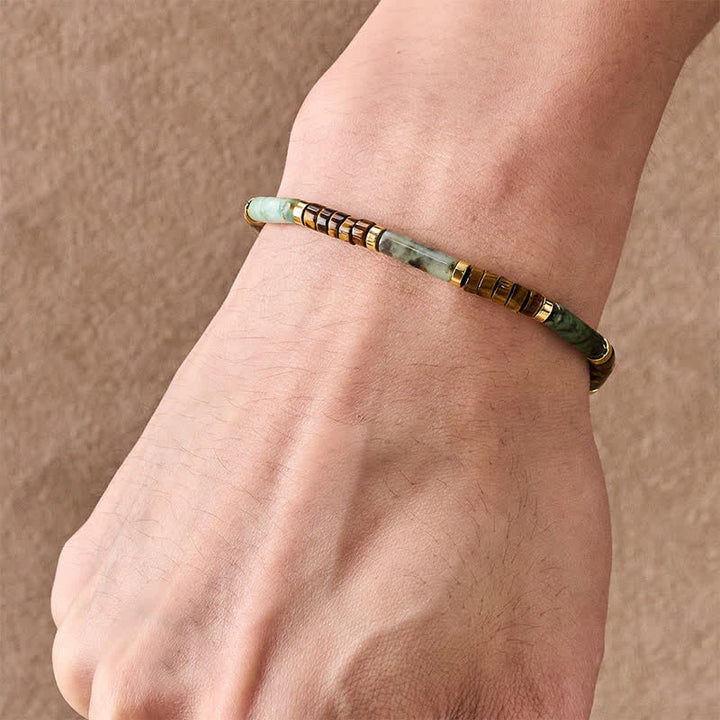 Buddha Stones Bracciale di supporto con perline in agata verde, occhio di tigre ed ematite - image 4