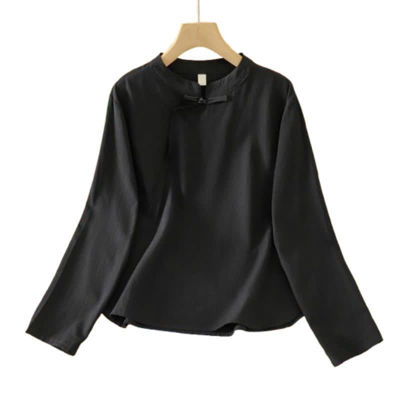 Buddha Stones Camicia da donna a maniche lunghe, stile vintage, nera, con bottoni a rana, per l'autunno. - image 9