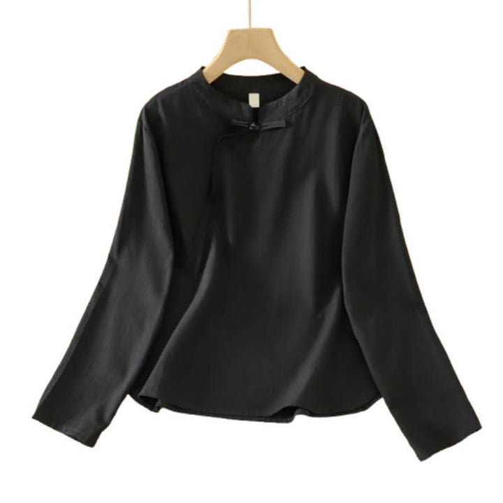 Buddha Stones Camicia da donna a maniche lunghe, stile vintage, nera, con bottoni a rana, per l'autunno. - image 9