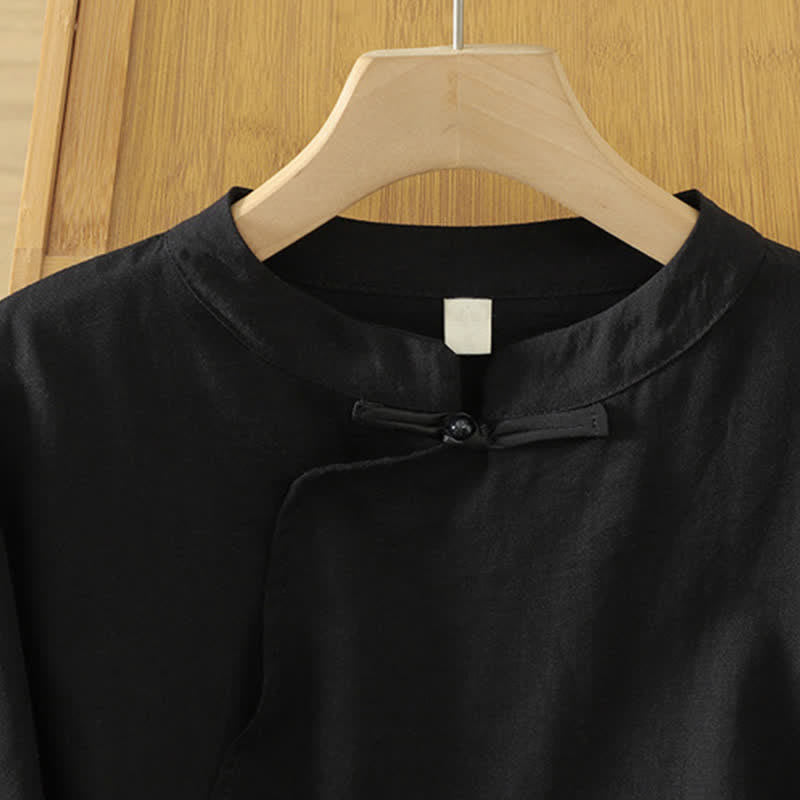 Buddha Stones Camicia da donna a maniche lunghe, stile vintage, nera, con bottoni a rana, per l'autunno. - image 3