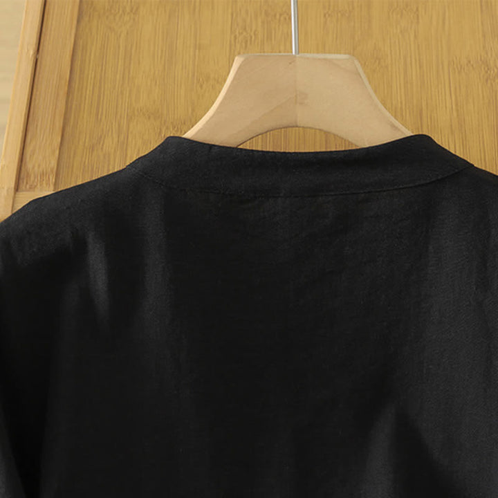 Buddha Stones Camicia da donna a maniche lunghe, stile vintage, nera, con bottoni a rana, per l'autunno. - image 4