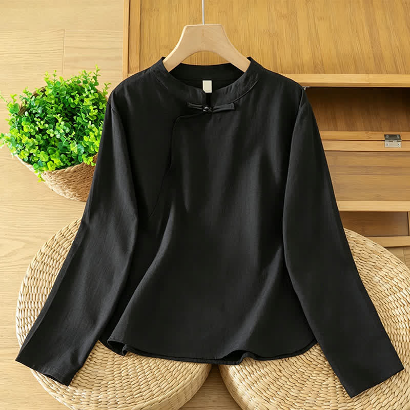 Buddha Stones Camicia da donna a maniche lunghe, stile vintage, nera, con bottoni a rana, per l'autunno. - Nero - US12, UK/AU16, EU44 (3XL) - image 0