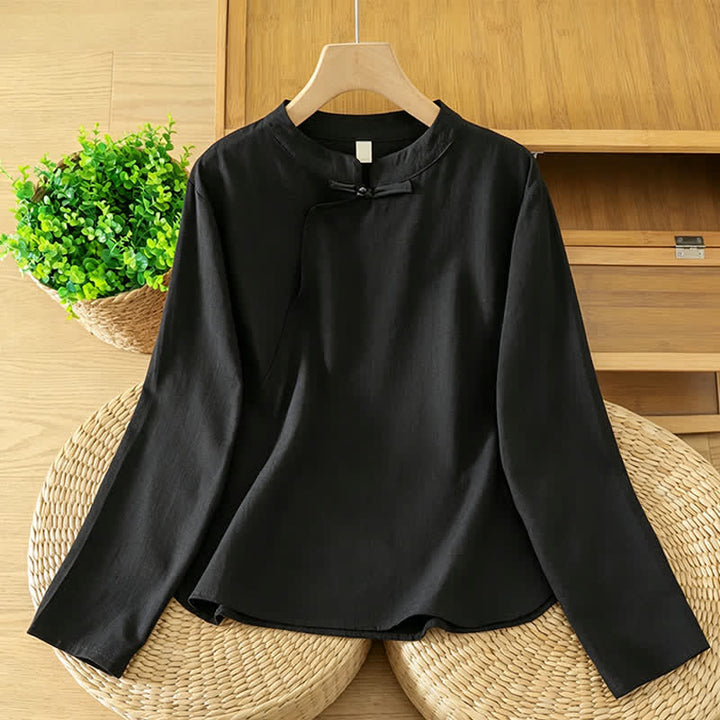 Buddha Stones Camicia da donna a maniche lunghe, stile vintage, nera, con bottoni a rana, per l'autunno. - Nero - US12, UK/AU16, EU44 (3XL) - image 0