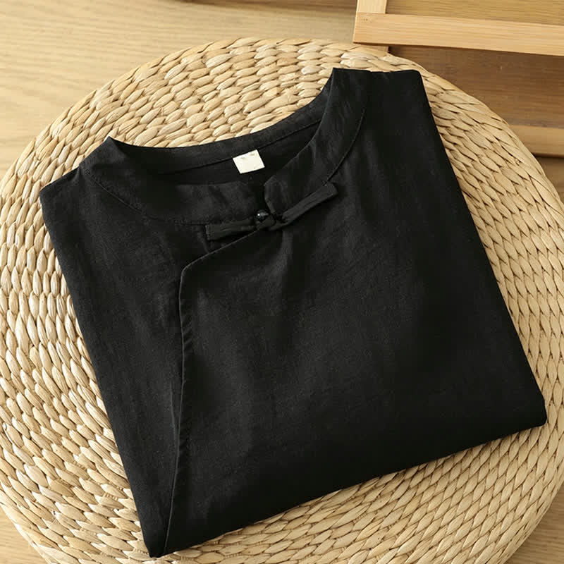 Buddha Stones Camicia da donna a maniche lunghe, stile vintage, nera, con bottoni a rana, per l'autunno. - image 2