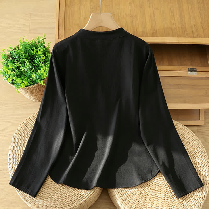 Buddha Stones Camicia da donna a maniche lunghe, stile vintage, nera, con bottoni a rana, per l'autunno. - image 1