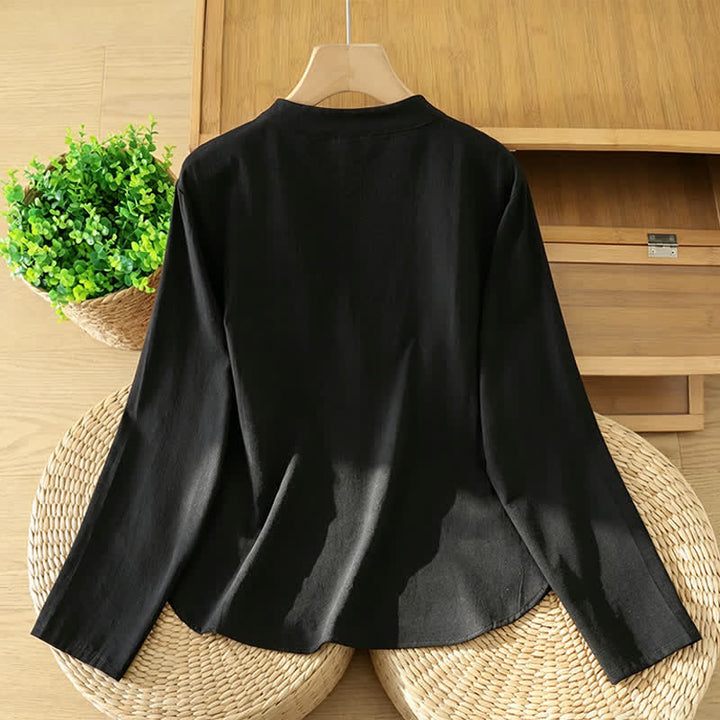 Buddha Stones Camicia da donna a maniche lunghe, stile vintage, nera, con bottoni a rana, per l'autunno. - image 1