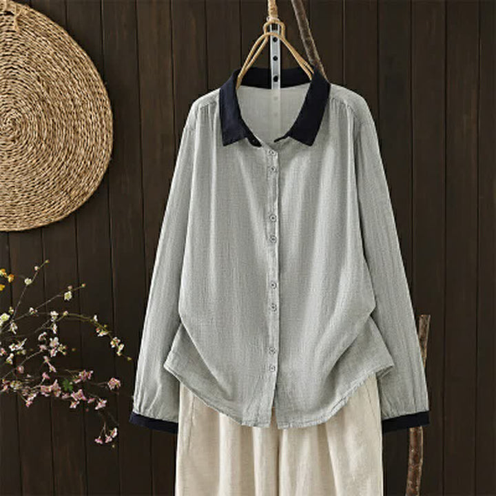 Buddha Stones Camicie da donna a maniche lunghe, stile primaverile, casual, vintage, con bottoni e colletto a contrasto. - image 13