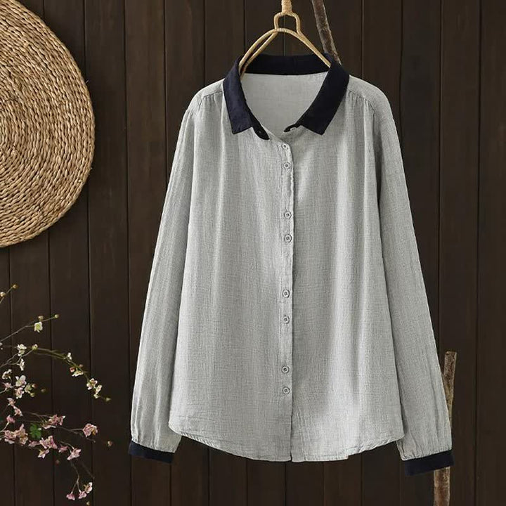 Buddha Stones Camicie da donna a maniche lunghe, stile primaverile, casual, vintage, con bottoni e colletto a contrasto. - Argento - US12, UK/AU16, EU44 (3XL) - image 12
