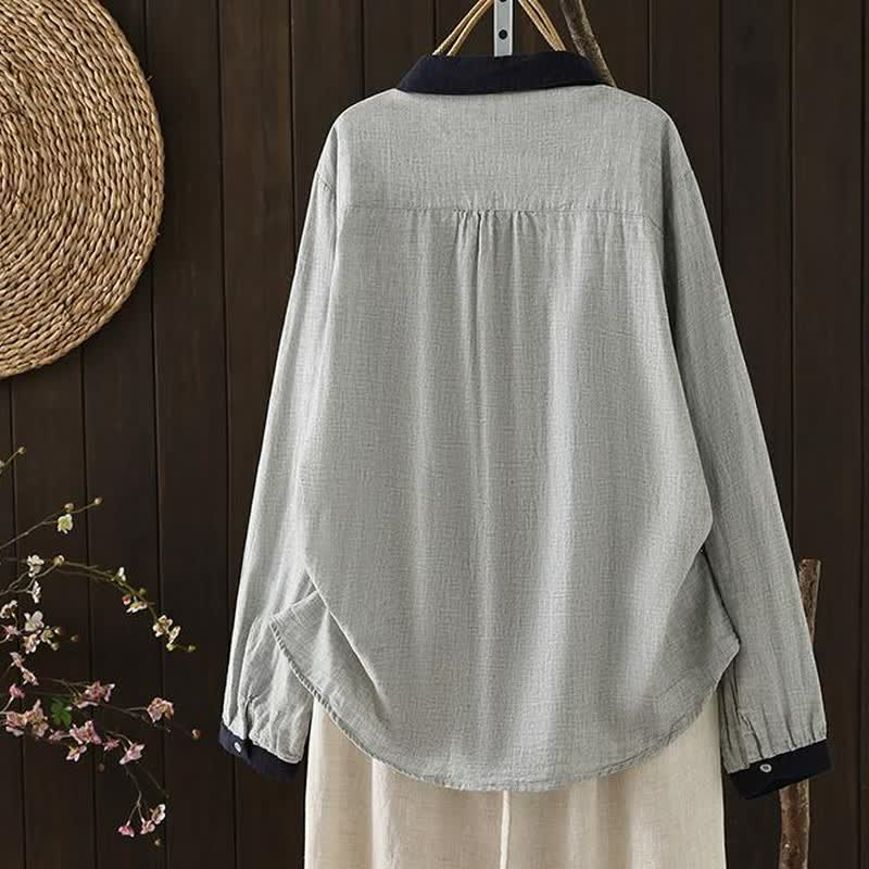 Buddha Stones Camicie da donna a maniche lunghe, stile primaverile, casual, vintage, con bottoni e colletto a contrasto. - image 14