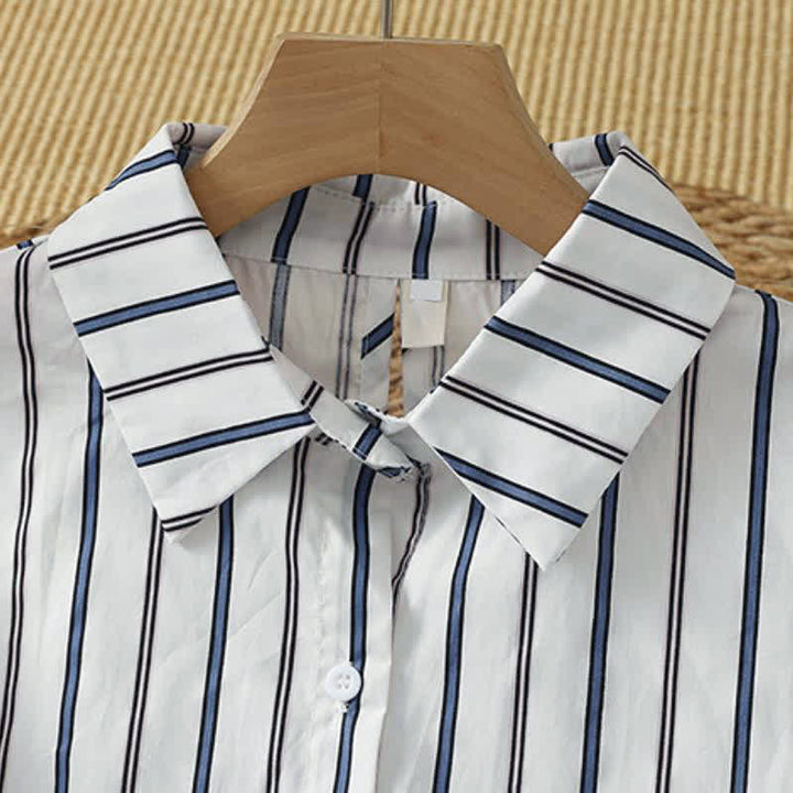 Buddha Stones Camicia da donna a maniche lunghe, primaverile, casual, minimalista, con bottoni e righe verticali. - image 6