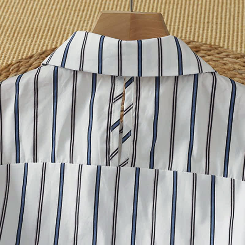 Buddha Stones Camicia da donna a maniche lunghe, primaverile, casual, minimalista, con bottoni e righe verticali. - image 7