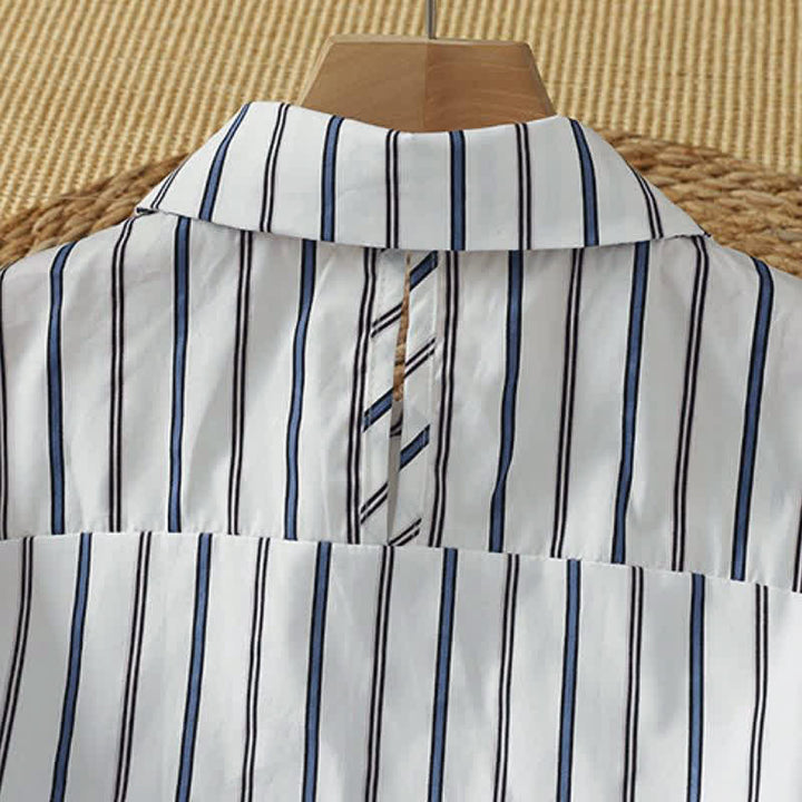Buddha Stones Camicia da donna a maniche lunghe, primaverile, casual, minimalista, con bottoni e righe verticali. - image 7