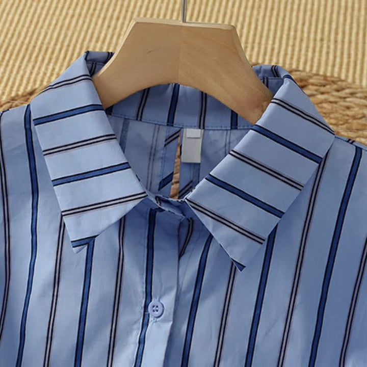 Buddha Stones Camicia da donna a maniche lunghe, primaverile, casual, minimalista, con bottoni e righe verticali. - image 1