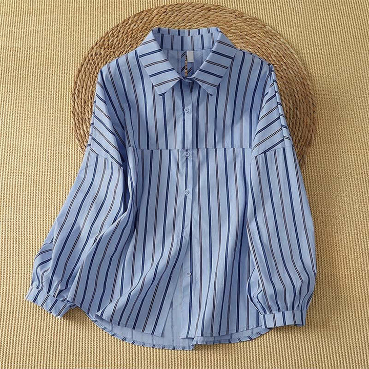 Buddha Stones Camicia da donna a maniche lunghe, primaverile, casual, minimalista, con bottoni e righe verticali. - Blu fiordaliso - US12, UK/AU16, EU44 (2XL) - image 0