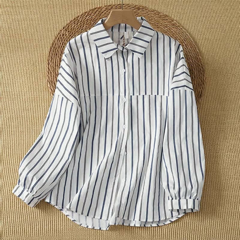 Buddha Stones Camicia da donna a maniche lunghe, primaverile, casual, minimalista, con bottoni e righe verticali. - Bianco - US12, UK/AU16, EU44 (2XL) - image 4