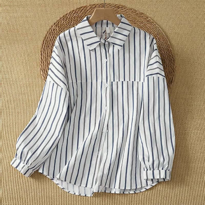Buddha Stones Camicia da donna a maniche lunghe, primaverile, casual, minimalista, con bottoni e righe verticali. - Bianco - US12, UK/AU16, EU44 (2XL) - image 4