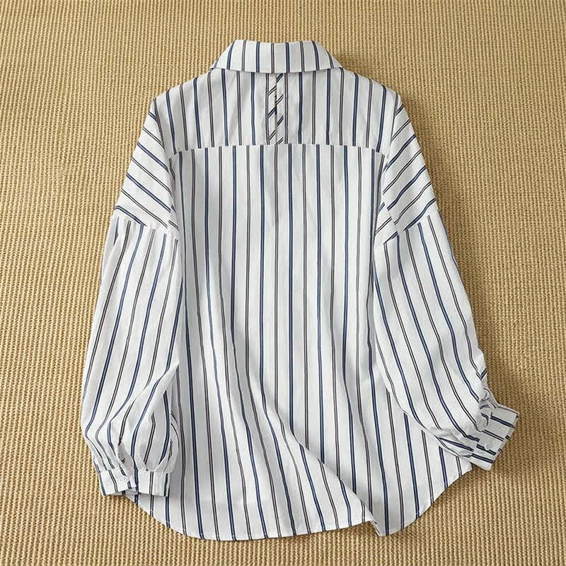 Buddha Stones Camicia da donna a maniche lunghe, primaverile, casual, minimalista, con bottoni e righe verticali. - image 5