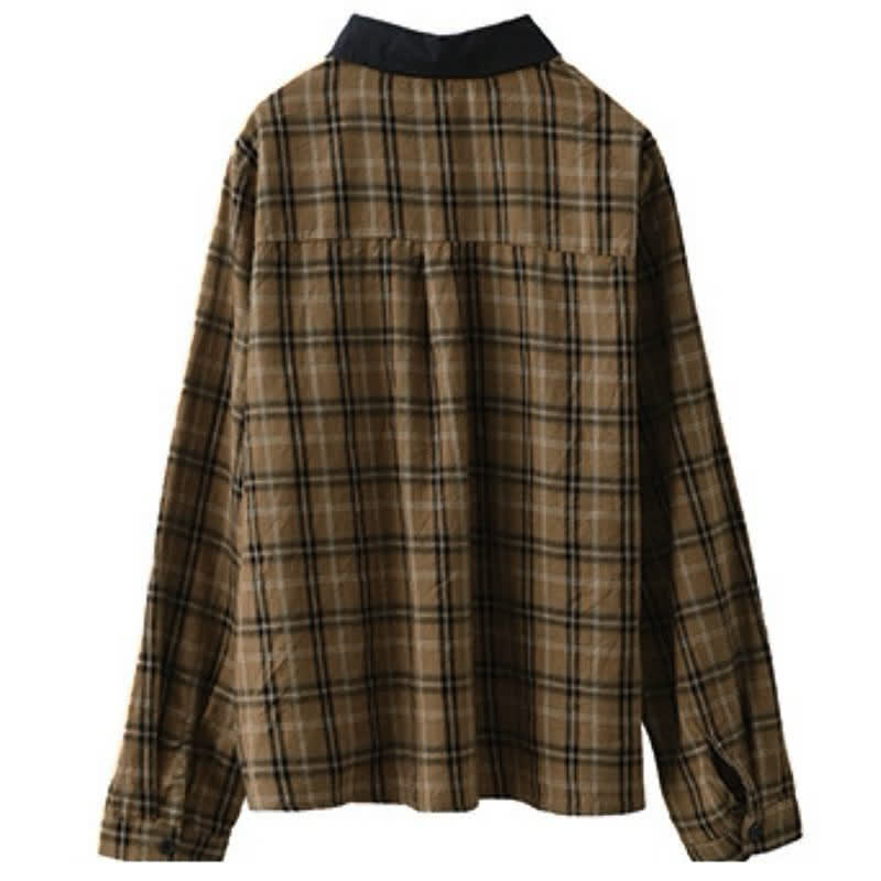 Buddha Stones Camicia da donna a maniche lunghe, stile vintage, con bottoni, colletto a contrasto e fantasia a quadri, ideale per l'autunno. - image 4