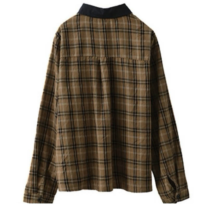 Buddha Stones Camicia da donna a maniche lunghe, stile vintage, con bottoni, colletto a contrasto e fantasia a quadri, ideale per l'autunno. - image 4
