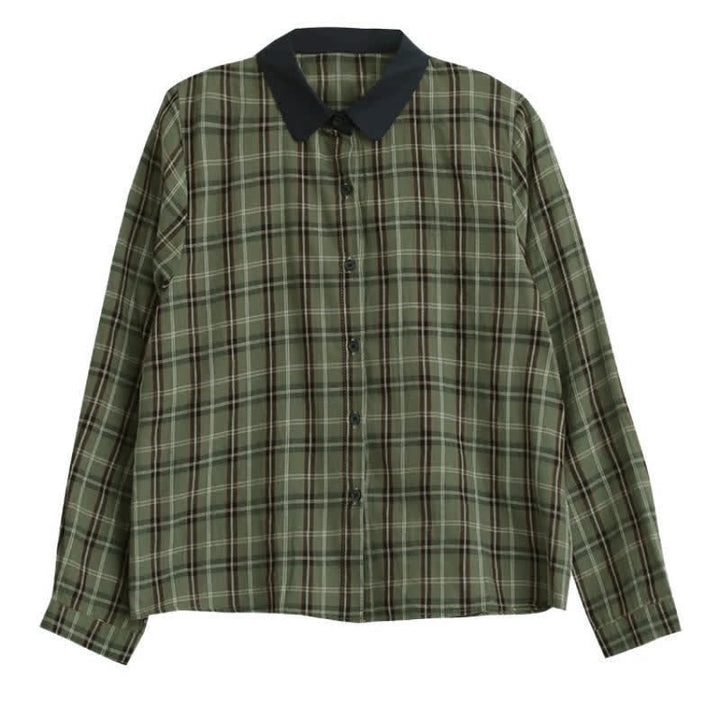 Buddha Stones Camicia da donna a maniche lunghe, stile vintage, con bottoni, colletto a contrasto e fantasia a quadri, ideale per l'autunno. - image 11