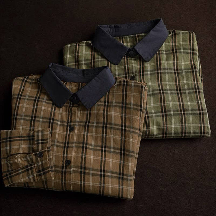 Buddha Stones Camicia da donna a maniche lunghe, stile vintage, con bottoni, colletto a contrasto e fantasia a quadri, ideale per l'autunno. - image 17