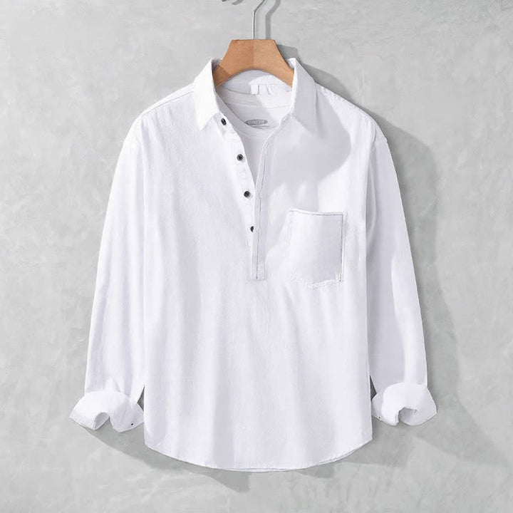 Buddha Stones Camicia da uomo a maniche lunghe in cotone tinta unita, casual, con bottoni e taschino applicato, ideale per primavera e autunno. - Bianco - US/UK/AU42, EU52 (3XL) - image 11