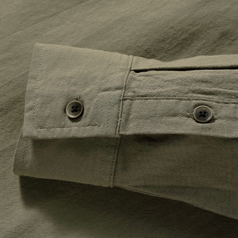 Buddha Stones Camicia da uomo a maniche lunghe in cotone tinta unita, casual, con bottoni e taschino applicato, ideale per primavera e autunno. - image 7