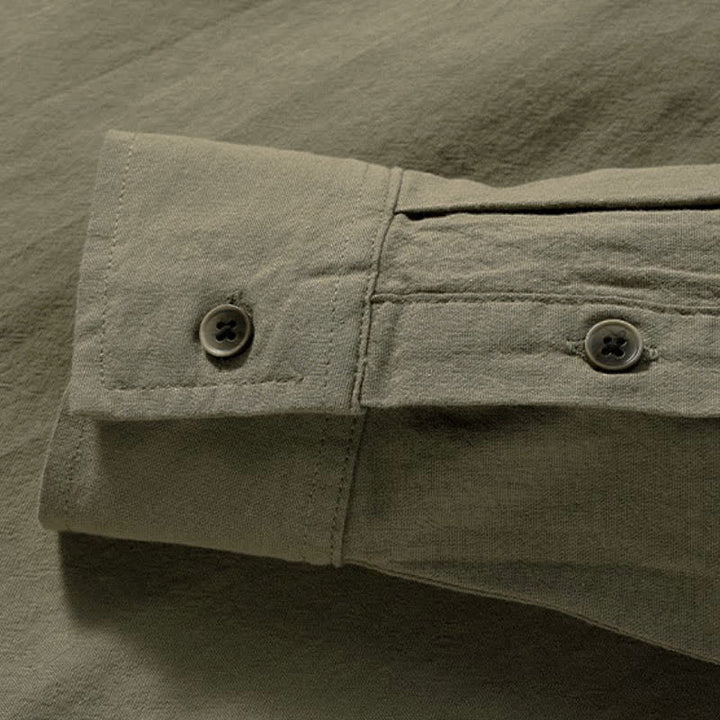 Buddha Stones Camicia da uomo a maniche lunghe in cotone tinta unita, casual, con bottoni e taschino applicato, ideale per primavera e autunno. - image 7
