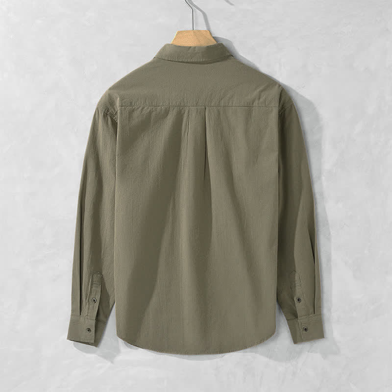 Buddha Stones Camicia da uomo a maniche lunghe in cotone tinta unita, casual, con bottoni e taschino applicato, ideale per primavera e autunno. - image 1