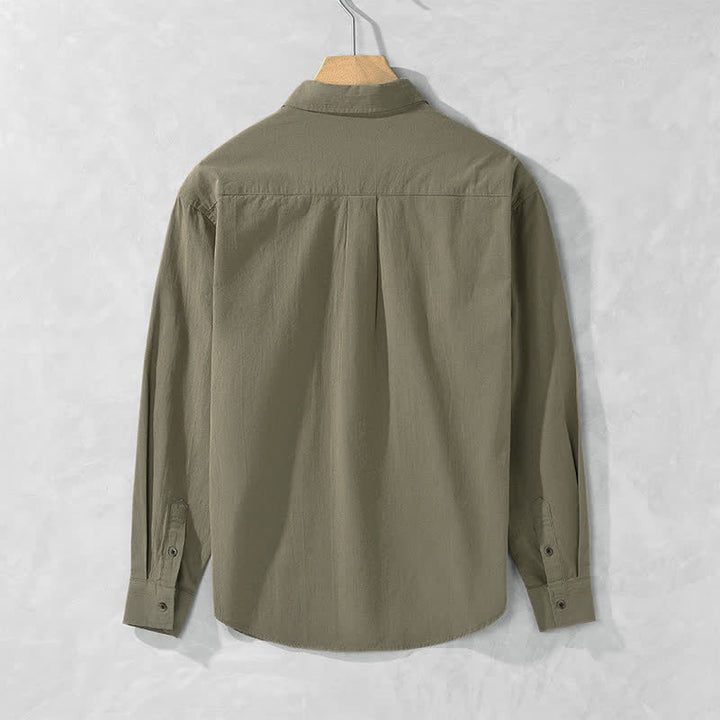 Buddha Stones Camicia da uomo a maniche lunghe in cotone tinta unita, casual, con bottoni e taschino applicato, ideale per primavera e autunno. - image 1