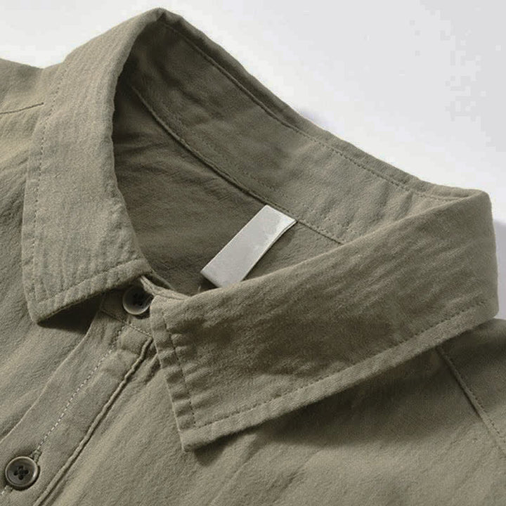 Buddha Stones Camicia da uomo a maniche lunghe in cotone tinta unita, casual, con bottoni e taschino applicato, ideale per primavera e autunno. - image 3
