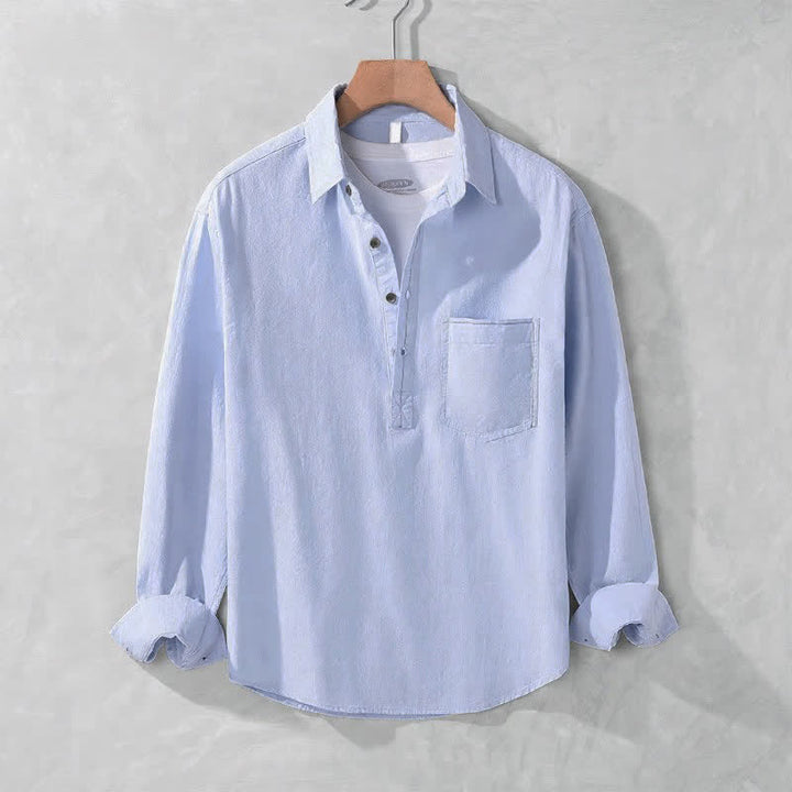Buddha Stones Camicia da uomo a maniche lunghe in cotone tinta unita, casual, con bottoni e taschino applicato, ideale per primavera e autunno. - Azzurro cielo chiaro - US/UK/AU42, EU52 (3XL) - image 10