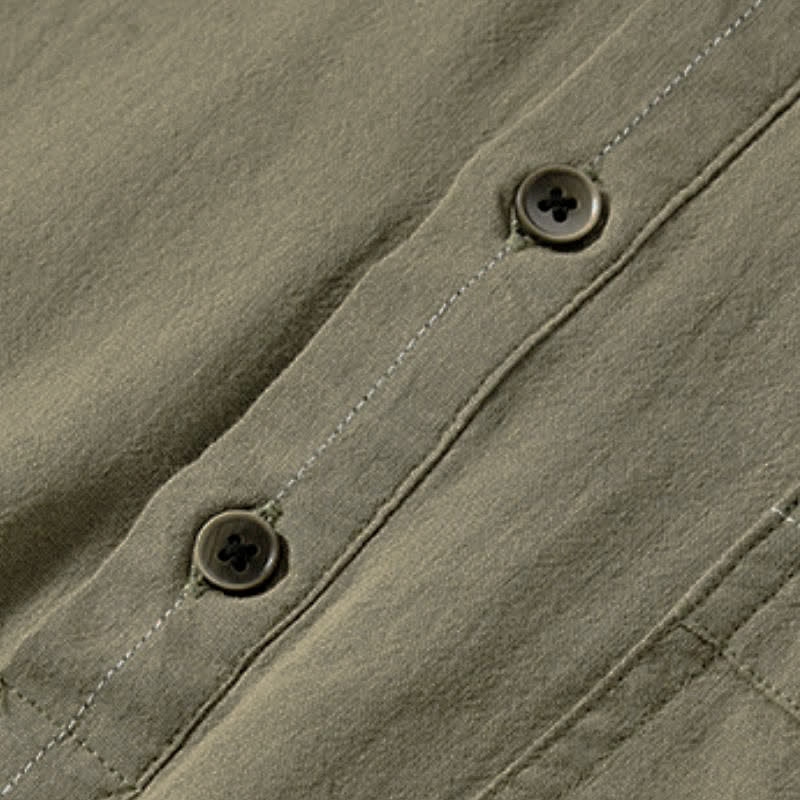 Buddha Stones Camicia da uomo a maniche lunghe in cotone tinta unita, casual, con bottoni e taschino applicato, ideale per primavera e autunno. - image 6