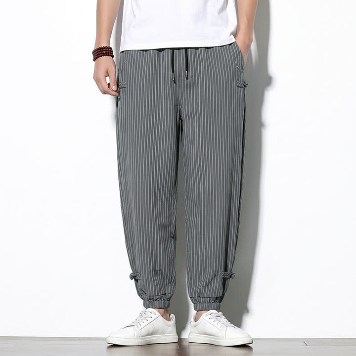 Buddha Stones Pantaloni corti a righe con coulisse, modello basic primavera/estate, da uomo, affusolati e con tasche. - Grigio tenue - US/UK/AU46, EU56 (5XL) - image 11