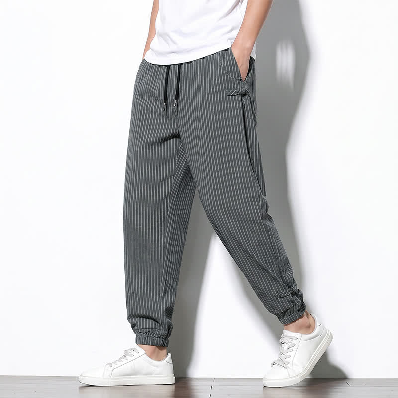 Buddha Stones Pantaloni corti a righe con coulisse, modello basic primavera/estate, da uomo, affusolati e con tasche. - image 12