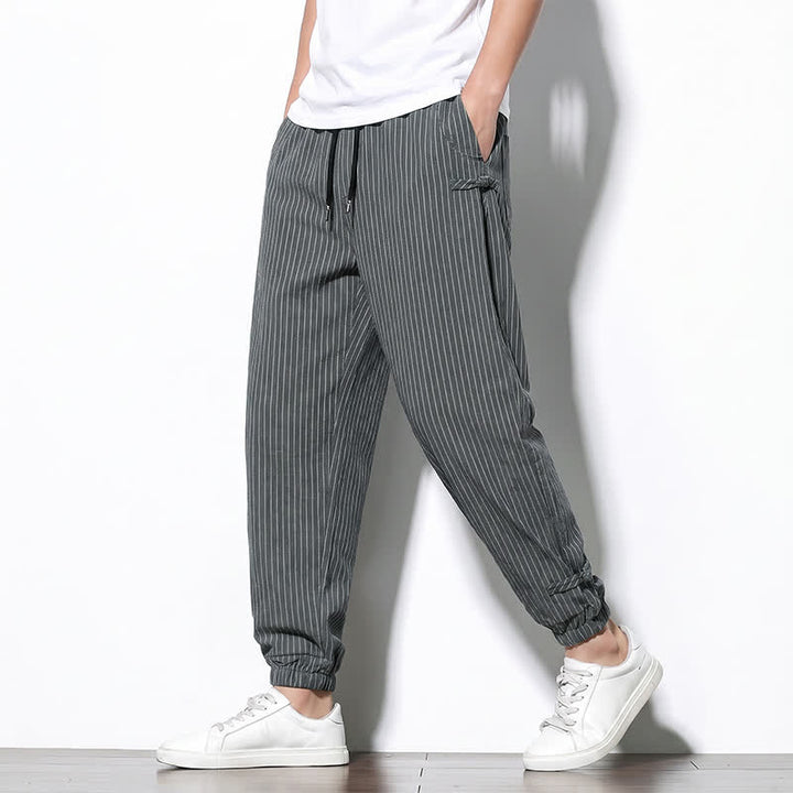 Buddha Stones Pantaloni corti a righe con coulisse, modello basic primavera/estate, da uomo, affusolati e con tasche. - image 12