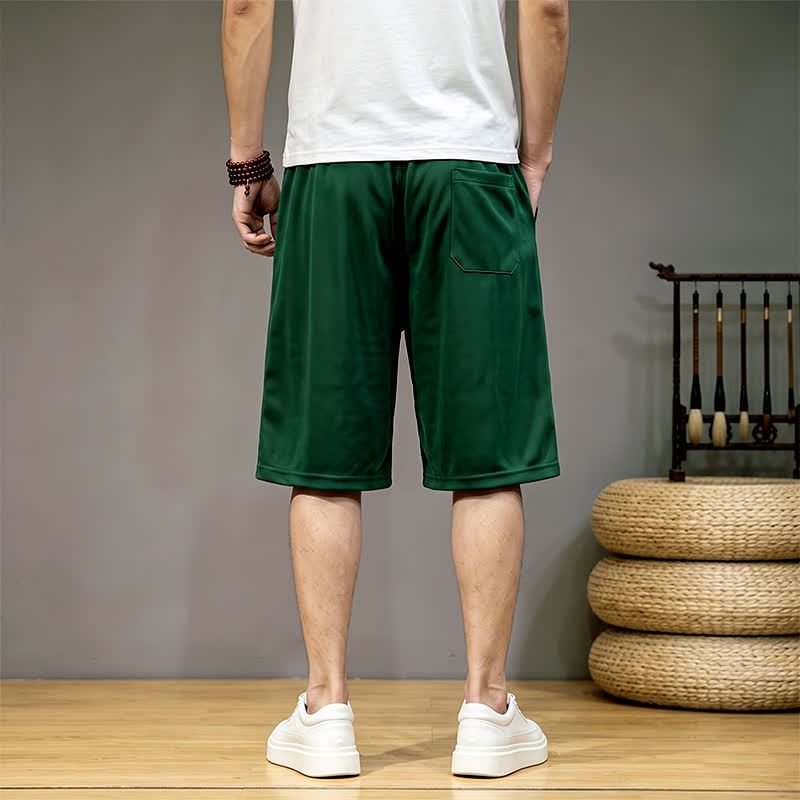 Buddha Stones Pantaloncini da uomo estivi in ​​stile boho con coulisse in vita elasticizzata e finiture geometriche, con tasche. - image 1