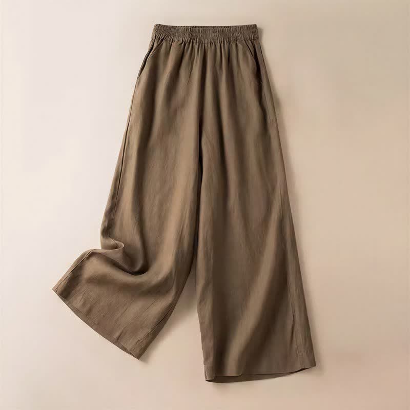 Pantaloni da donna a gamba larga, tinta unita, con tasche e stampa Buddha Stones. - Verga d'oro scura - US12, UK/AU16, EU44 (3XL) - image 0
