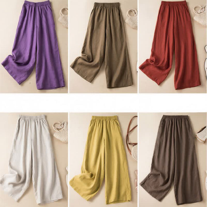 Pantaloni da donna a gamba larga, tinta unita, con tasche e stampa Buddha Stones. - image 31