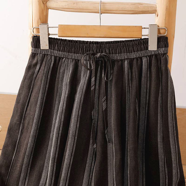 Buddha Stones Pantaloni corti da donna a gamba larga con coulisse, a righe, casual, primavera/estate, con tasche. - image 11