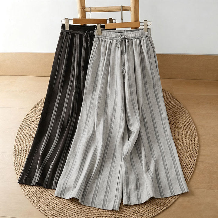 Buddha Stones Pantaloni corti da donna a gamba larga con coulisse, a righe, casual, primavera/estate, con tasche. - image 17