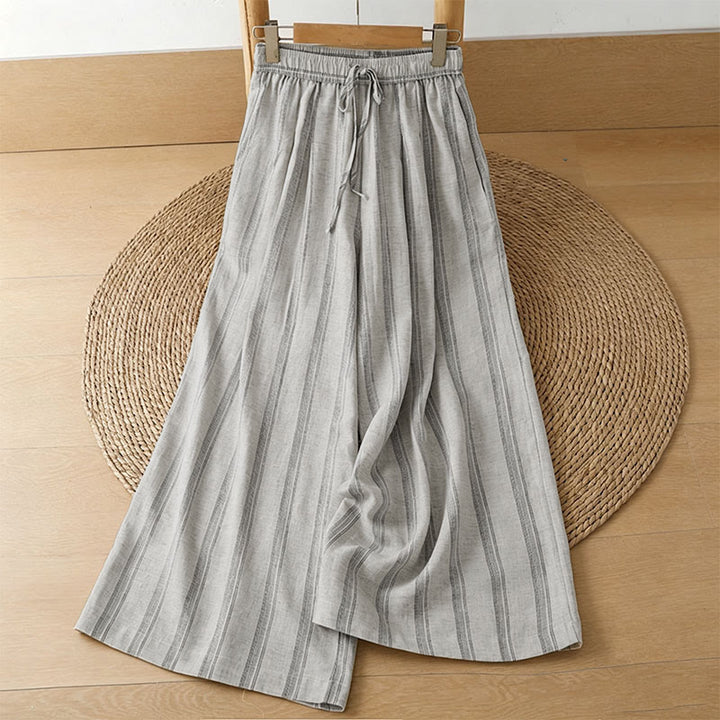 Buddha Stones Pantaloni corti da donna a gamba larga con coulisse, a righe, casual, primavera/estate, con tasche. - Biancheria - US8-10, UK/AU12-14, EU40-42 (2XL) - image 0